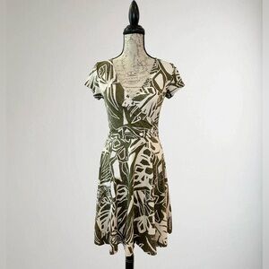 Chaps Olive and White Patterned Midi Dress